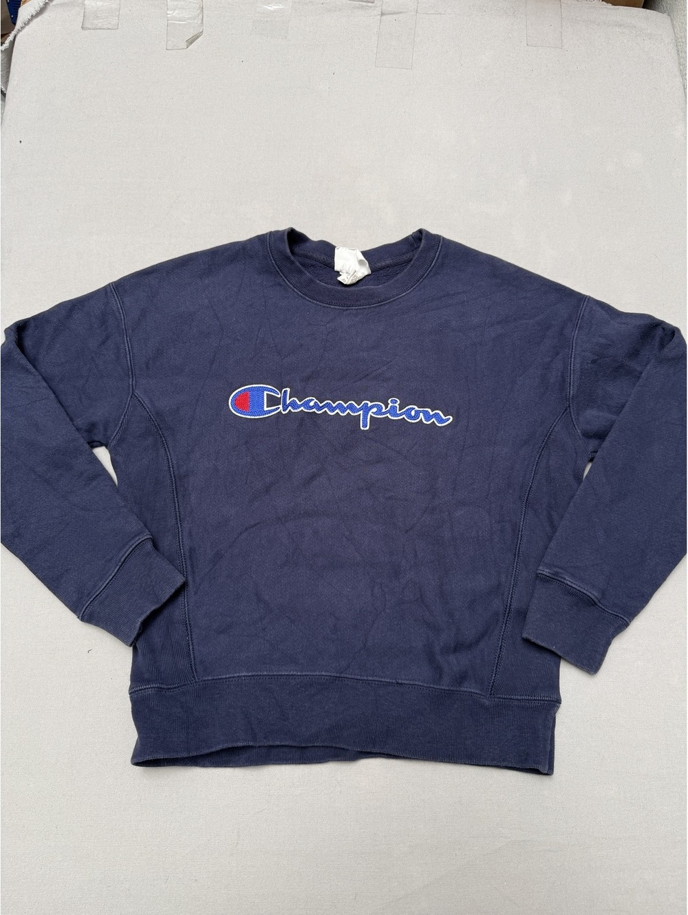 Champion Reverse Weave Sweatshirt Navy Spell Out Crewneck -S